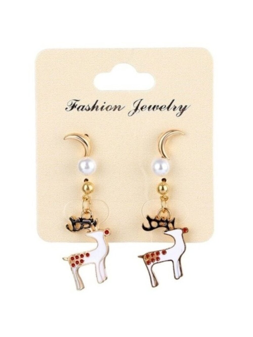 Cute Reindeer Christmas White Red Dangle Earrings
